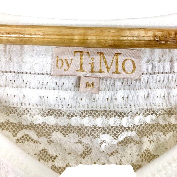 By Timo Romantic White Lace V-Neck Long Sleeve Blouse Size Medium - Picture 2 of 6